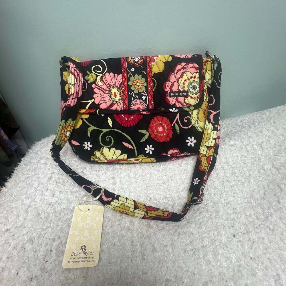 Bella Taylor Quilted Cotton Womens Handbags Purse Black Floral